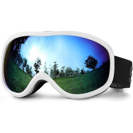 Skibriller med klare linser, anti-dug og anti-UV til kvinder, mænd og børn, der står på ski. Imitation hvid isblå._yux