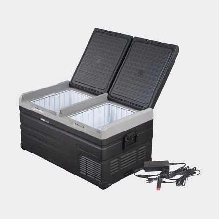 Kylbox med kompressor 1852-Marine, 12V / 24V / 230V, med 2 kylzoner (2-delad kyl/frys), 95 liter + anslutningskablar