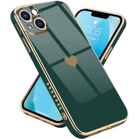 Beskyttelsesskærm - PROSHOP - til iPhone 13 - Mørkegrøn - Hjerte mønster - Stødabsorberende og ridsefast