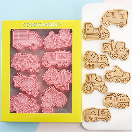 8PCS Engineering Truck Cookie ter Plast 3D Cartoon Pressable