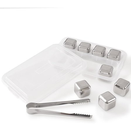 Sett med 8 gjenbrukbare isbiter i rustfritt stål med hodeklips og