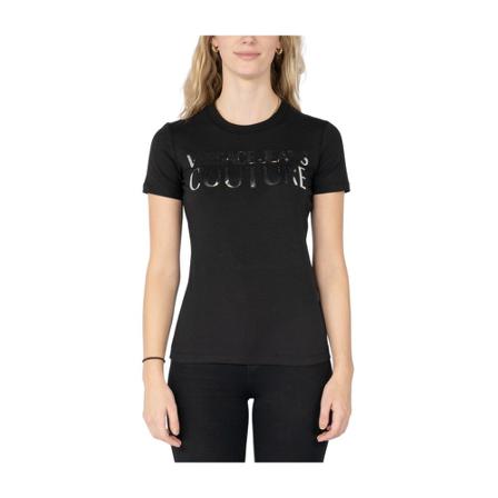 Versace Jeans Couture, Logo Mirror T-Shirt Zwart, Dames, Maat:M