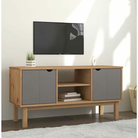 Vidaxl Tv-bänk Brun Och Grå 113,5x43x57 Cm Massiv Furu Grå