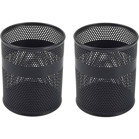 Sæt med 2 sorte metalpenneholdere, skrivebordsorganisator, kontoropbevaring, skrivebordsrydder