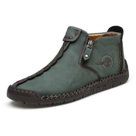 Casual läderstövlar för män Handsydda skor 9922 Green 48