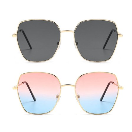 Solglasögon för kvinnor och män, hippie-metallram, retro-rektangulära solglasögon, tonade linser