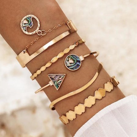 5 st Guld Chic Armband /Bangle med olika Mönster & Jaspis Stenar