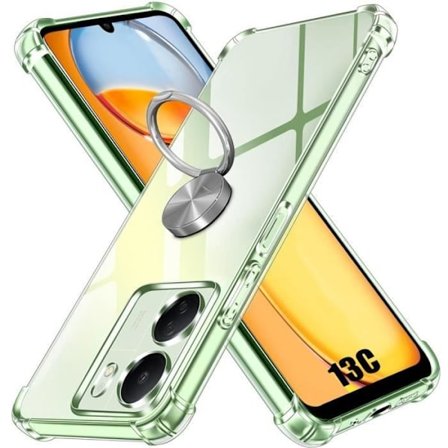 Coque Silikon - E.F.CONNECTION - För Xiaomi Redmi 13C - Transparent - Rotating Ring Stöd - Stötskydd