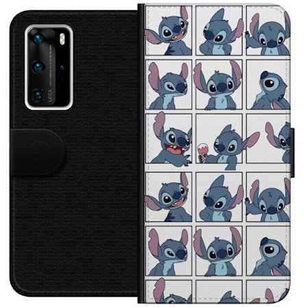 Yhteensopiva Lompakkokotelo Huawei P40 Pro Kuvitettu ruudukkokuviointi, jossa Stitch eri ilmeillä sarjatyyliin