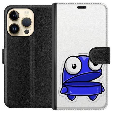 Kompatibelt Lommeboketui til Apple Apple iPhone 14 Pro Blå tegnefilmfigur med åpent uttrykk og store øyne i morsom illustrasjon