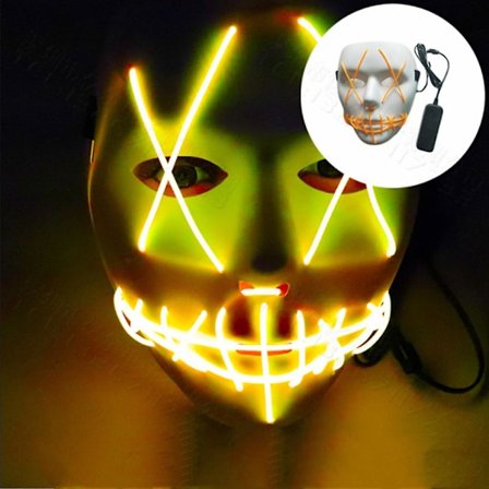 Halloween Skräck Mask Led Cosplay Stitched Leende Ansikte Light Up Party Skrämmande Prop