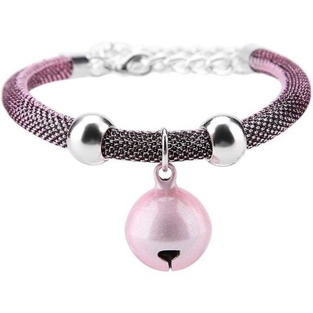 Kattehalsbånd i japansk stil med klokke, nylon kattehalsbånd med klokke og forlængerkæde, tilbehør til kæledyrsfodring (pink) ZeGoods