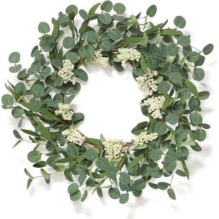 Grønn - Dekorativ krans, kunstig sommer eukalyptuskrans,