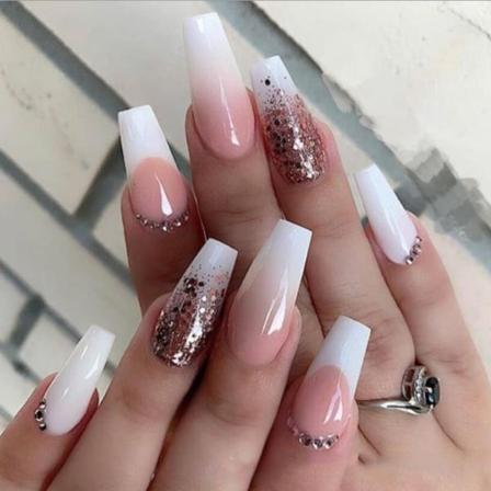Fake Nails Long French Luciite