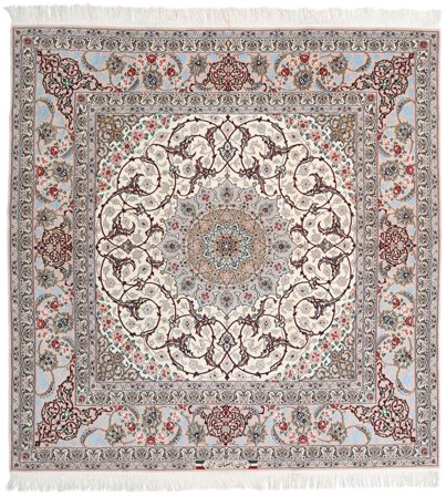 Tapis D'orient Ispahan Chaîne De Soie Signé: Khazimi 200X205 Carré Beige/Gris (Laine, Perse)