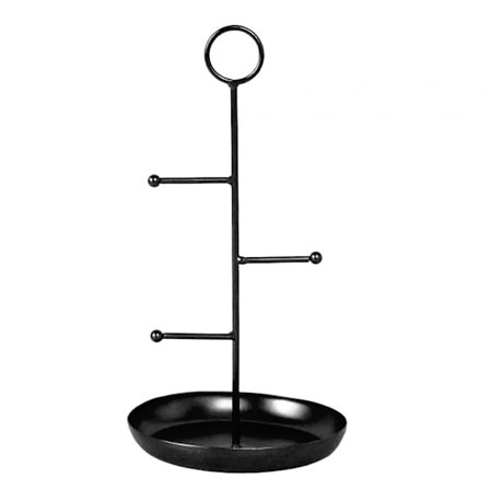 Svart smyckesställ i metall för diskbänk med ringbricka