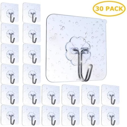 (Transparent) 30 Vandtætte kraftige selvklæbende transparente kroge, 10 kg bæreevne, stærke klæbrige plastikkroge til soveværelse/entre