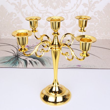 Metal Lysestage, 5-armet Lysestander Vintage Lysestager Lysestageholder Klassisk til Bord Guld