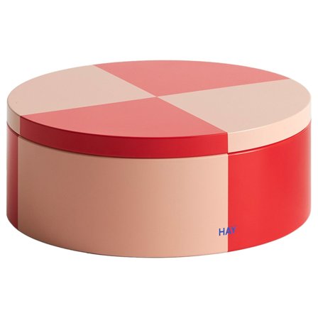 Hay Tin Container, round, red/soft pink