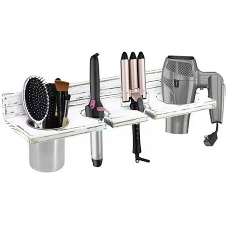 Rustik Hårtørrerholder i Træ – Vægmonteret Opbevaring til Hårtørrer, Glattejern og Krøllejern_OF