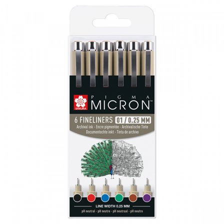 Sakura Pigma Micron Fineliner 6-set 01 Basic Colours