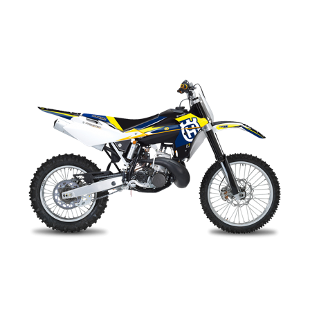 Kompletny Zestaw Naklejek i Pokrowiec Siedzenie Blackbird Dream 4 Biało-Żółto-Niebieski - Husqvarna CR 125 2006-2008