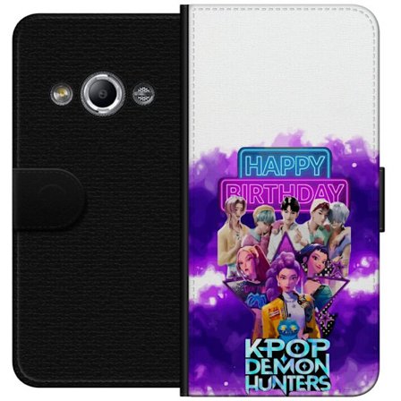 Yhteensopiva Lompakkokotelo Samsung Galaxy Xcover 3 HuntrX Neon Beats -design KPop Demon Huntersin kanssa futuristisessa kaupunkiympäristössä, neon
