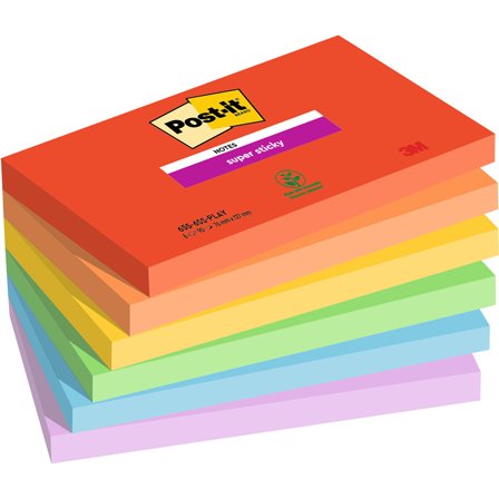 3M Post-it Super Sticky 76x127 Fargemiks Playful 6-pakning