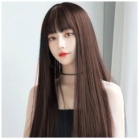Lång rak hel peruk med Air Bangs 28 tum syntetisk högdensitet långt hår peruk för flickor Daglig användning Hårstyling light brown