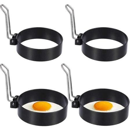4 stk Egg -Lim Eggringer, Runde Eggformer i Rustfritt Stål for Eggcrumpets på Tallerkenen og Posjert i Kjøkkenutstyr og Dampkokere