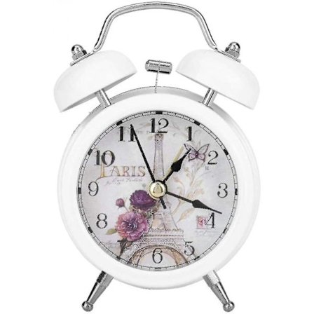 Sängklocka, klassisk vintage ultratyst metallkvartsklocka med bakgrundsbelysning skrivbordsskåp sängbord resa (vit)