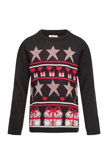 Kogxmas Wrap L/S Pullover Box Knt Pullover Striktrøje Sort Kids Only