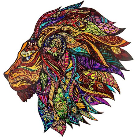 Träpussel med lejon, träpussel med djur (lejon, L), träpussel för vuxna, träpussel med djurform, träpussel med djur med träfågel