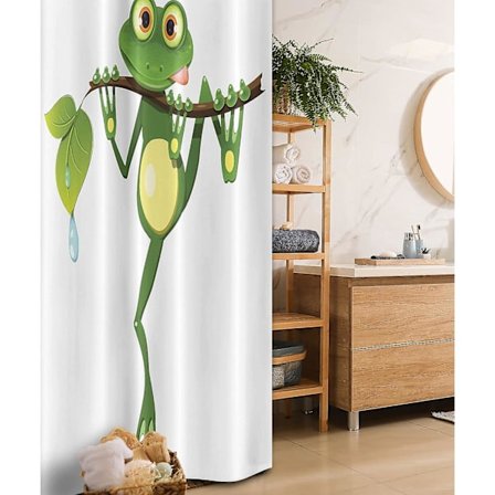 Animal Booth Bruseforhæng, Regnskov Natur Jungle Levende Kunst Små Frøer På Jordgrene, Stof Badeværelsesindretningssæt Med Kroge, 150 cm B x 180 cm L,