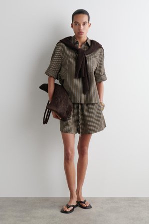 COS Women's Striped Seersucker Shorts in Brown