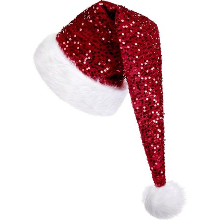 Nissehue til voksne, Julemand, hat med glitterpaljetter og plys kant til juletræsstjerne, festlig julefest, gran,