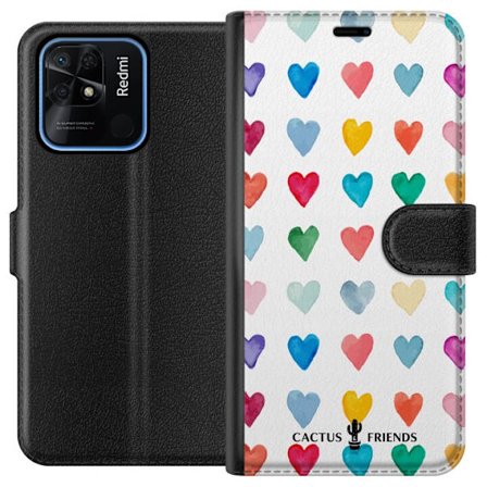 Yhteensopiva Lompakkokotelo Xiaomi Xiaomi Redmi 10C Cactus and Friends - Watercolor Love Grid