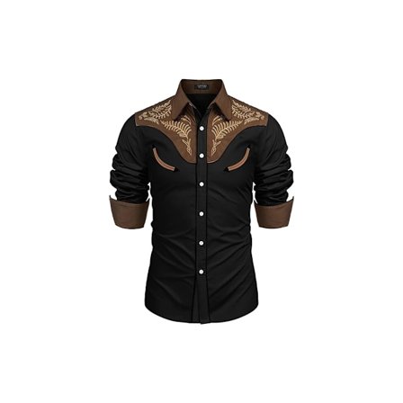 Herre Western Cowboy Skjorte Casual Langærmet Knap Ned Skjorter sort