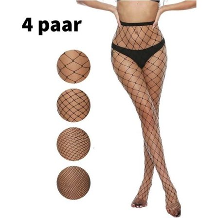 Svarte fiskenettstrømpebukser 4-pakning Unisize - Kraftige sildebensnettstrømpebukser