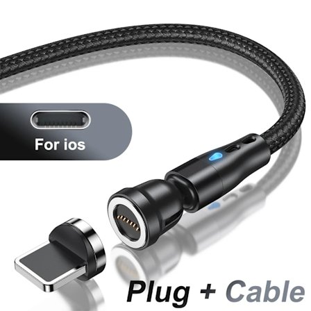 AUFU 5A Magnetisk Snabbladdningskabel 540 Roterande Magnetisk Micro USB Type C Kabel För iPhone 14 Samsung Xiaomi Mobiltelefonkabel