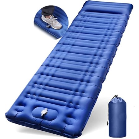 Luftmadras, Luftmadras med indbygget pumpe, Selvoppustelig liggeunderlag, 195*66*12 cm Bærbart campingliggeunderlag, Tykt rejseliggeunderlag, Mørkeblå