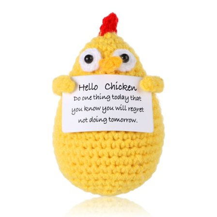 Positiivinen virkattu kana, 3,5 tuuman hauska kana-nukkelelu, luova söpö neulottu kana, positiivinen virkattu perunaplyssi