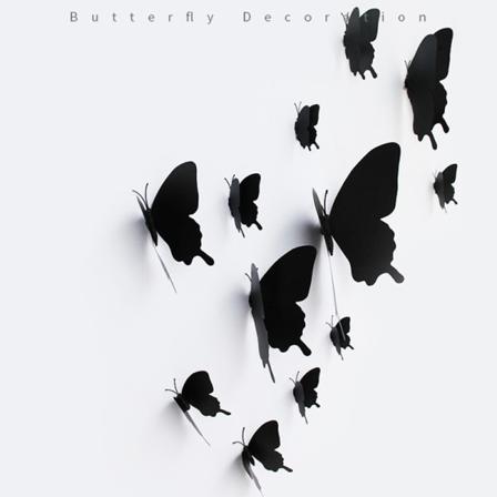 12kpl/ set 3D musta Pteris Butterfly Seinätarra Perhoset Ma Black onesize