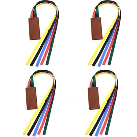 Brun - 4-delt bokmerke i skinn med 5 fargede sløyfebøker