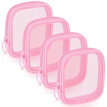 4 stk. Mesh Makeup Taske, Mesh Kosmetiktaske, Rejse Toilettaske med Lynlås, Mini Makeup Taske til Daglige Tilbehør (Small, Pink) Pink,