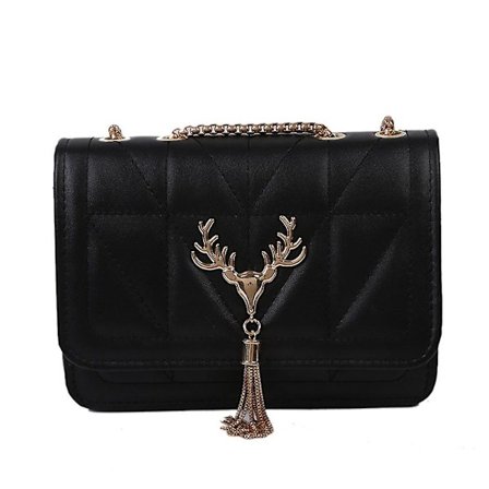 Crossbody-tasker til kvinder Læder Dame skuldertasker med kæderem Hvid sort black