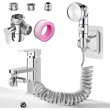 Brusehovedsæt til vask, 3 tilstande håndbruser til vask med 3M teleskopisk slange og G1/2/M22/M24 adapter til hårvask, badeværelse og køkken