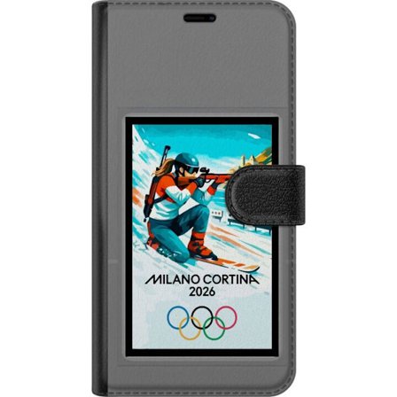 Kompatibelt Lommeboketui til Motorola Moto G85 Retroplakat Cortina Milano 2026 med fjell, vintersportsutøvere, italienske trikolor, Milano-katedralen