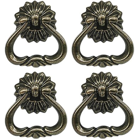 4-pakks Antikk Messing Skaptrekk, Antikk Messing Skufftrekk, Ringtrekk for Kommode Skuffer, Vintage Trekkring Kommode H