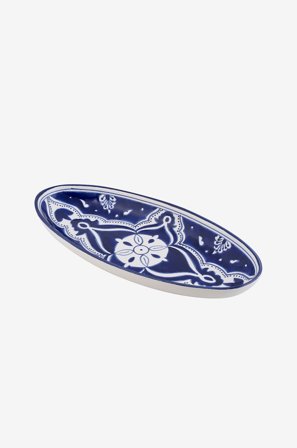 Dishes & Deco - Ovalt fad Blue Fond 40 cm - Hvid - Serveringsfade - Fra Homeroom